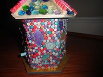 Eraser Head Bird House W/Sea Glass & Glass Marbles 4 small