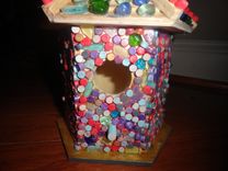 Eraser Head Bird House W/Sea Glass & Glass Marbles 5 small