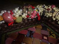 Beaded Coral Wicker Basket 3 small