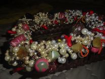 Beaded Coral Wicker Basket 4 small