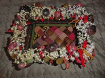 Beaded Coral Wicker Basket 5 small