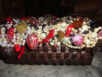 Beaded Coral Wicker Basket 6 small