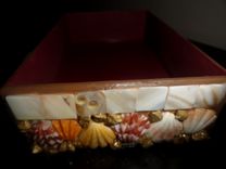 Shell Decorated Wood Box Tray 4 small