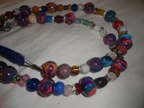 42 Inch Beaded Dog Leash W/Handmade Polymer Clay, Glass Beads 2 small