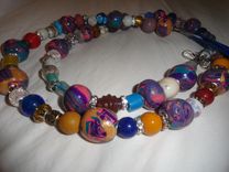 42 Inch Beaded Dog Leash W/Handmade Polymer Clay, Glass Beads 1 small