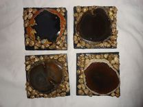 Agate Coasters On Slate W/Gold Nuggets 4 small