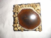 Agate Coasters On Slate W/Gold Nuggets 1 small