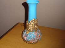 Light Blue Plastic Vase W/Mosaic Tile Gold Nuggets 2 small