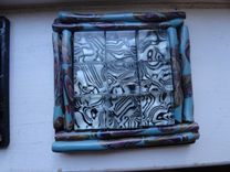 Coasters, Mosaic Black/White Glass, Polymer Clay, Black Art Tile 1 small