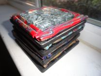 Coasters, Mosaic Black/White Glass, Polymer Clay, Black Art Tile 2 small