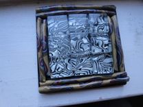 Coasters, Mosaic Black/White Glass, Polymer Clay, Black Art Tile 3 small