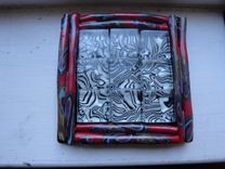 Coasters, Mosaic Black/White Glass, Polymer Clay, Black Art Tile 4 small