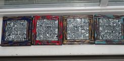 Coasters, Mosaic Black/White Glass, Polymer Clay, Black Art Tile 5 small