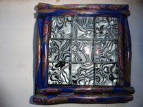 Coasters, Mosaic Black/White Glass, Polymer Clay, Black Art Tile 6 small