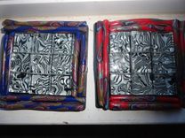 Coasters, Mosaic Black/White Glass, Polymer Clay, Black Art Tile 8 small
