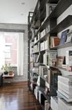 Minimal, Blackened-Steel Bookshelves With Rolling Library Ladder 2 small