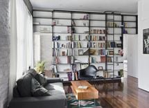 Minimal, Blackened-Steel Bookshelves With Rolling Library Ladder 1 small