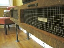 Tv/Entertainment Stand Or Cabinet W/Storage (Reclaimed Barnwood And Black Pipe) 1 small