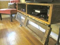 Tv/Entertainment Stand Or Cabinet W/Storage (Reclaimed Barnwood And Black Pipe) 4 small
