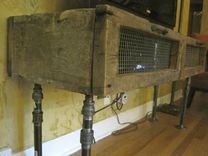 Tv/Entertainment Stand Or Cabinet W/Storage (Reclaimed Barnwood And Black Pipe) 5 small