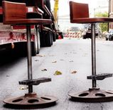 Salvaged Bulldozer Drive Wheel Cover Bar Stool Set 1 small