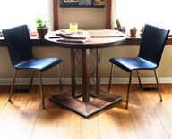 Salvaged Steel Ring Walnut Breakfast Table 2 small