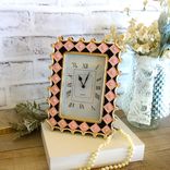 Hand Painted Whimsy Diamond Checked Vintage Clock Black And Pink Checked Decor 6 small