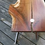Arched Steel Leg Coffee Table Shown With Forked Black Walnut Live Edge Slab 1 small
