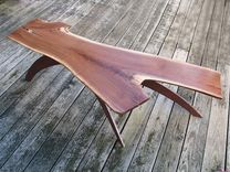 Arched Steel Leg Coffee Table Shown With Forked Black Walnut Live Edge Slab 2 small