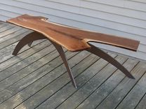 Arched Steel Leg Coffee Table Shown With Forked Black Walnut Live Edge Slab 3 small