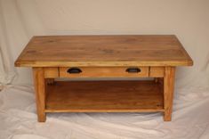 Reclaimed Heart Pine Coffee Table With Drawer And Shelf 1 small