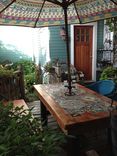 Reclaimed Lumber Inlaid Mosaic Outdoor Patio Table 2 small