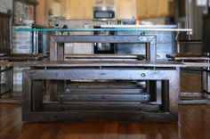 Industrial Rustic Table Bench And Chairs Dining Set 4 small