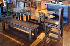 Industrial Rustic Table Bench And Chairs Dining Set 6 small