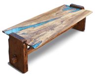 Live Edge Rustic Oak With Turquoise Inlay Coffee Table 1 small