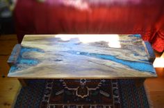 Live Edge Rustic Oak With Turquoise Inlay Coffee Table 5 small