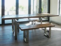 Modern Reclaimed Wood Table And Benches 2 small
