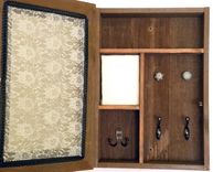 Wall Mounted Jewelry And Vanity Cabinet With Lace Front And Early American Stained Finish 1 small