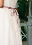 Polkadot Silk Tulle Wedding Dress W/ Mauve Crystal Ribbon Belt 3 small