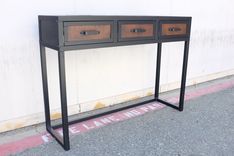 Reclaimed Wood, Console Table W/ Drawers. Modern Sofa Table. Unique Hotel Furniture. Steel & Wood 1 small