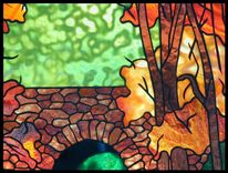Heron And Stone Bridge In Stained Glass 2 small