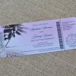 Design Fee - Boarding Pass Invitation Or Save The Date (Coral Damask, Chocolate Palms Wth Lime) 2 small