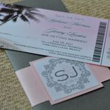 Design Fee - Boarding Pass Invitation Or Save The Date (Coral Damask, Chocolate Palms Wth Lime) 3 small