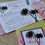 Design Fee - Boarding Pass Invitation Or Save The Date (Coral Damask, Chocolate Palms Wth Lime) 1 small