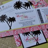 Design Fee - Boarding Pass Invitation Or Save The Date (Coral Damask, Chocolate Palms Wth Lime) 2 small
