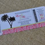 Design Fee - Boarding Pass Invitation Or Save The Date (Coral Damask, Chocolate Palms Wth Lime) 3 small
