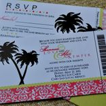 Design Fee - Boarding Pass Invitation Or Save The Date (Coral Damask, Chocolate Palms Wth Lime) 5 small