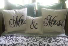 Mr. & Mrs. Embroidered Linen Shams With Or Without Feather Fills Pillow Set Of 3 1 small