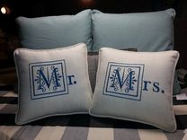 Set Of 2, Mr. And Mrs. Pillows In New Special Embroidery Block Font 2 small