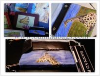 Giraffe Wristlet Wallet, Fine Art , Leather, Clutch, Handbag Featuring Original Acrylic Painting 1 small